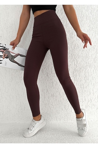 Kadın Içi Polarlı Fitilli Yüksek Bel Toparlayıcı Tayt Kahverengi