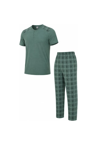 Mutlu City Erkek Rahat Kalıp Yuvarlak Yaka Kısa Kollu Pamuk Pijama Takımı 9055 Mint Yeşili