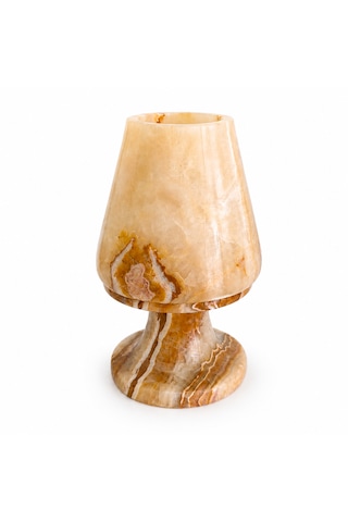 Doğal Oniks Taş Mumluk 12x8 Cm El Yapımı Geçmeli Mumluk Işık Geçiren Premium Dekoratif Şamdan Yemek Masası Ve Özel Gün Hediyesi Bej