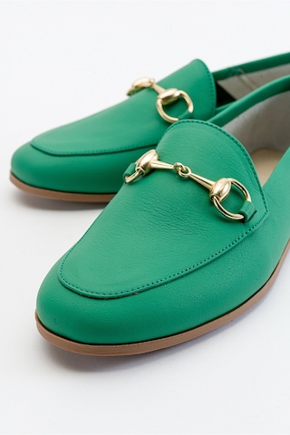 Luvishoes F03 Koyu Yeşil Cilt Hakiki Deri Kadın Babet Koyu Yeşil