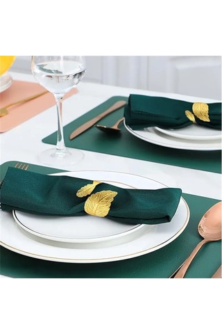 Geeroyoo 12'li Set Altın Yaprak Desenli Şık Peçete Halkası - Masanıza Zarafet Katın Altın