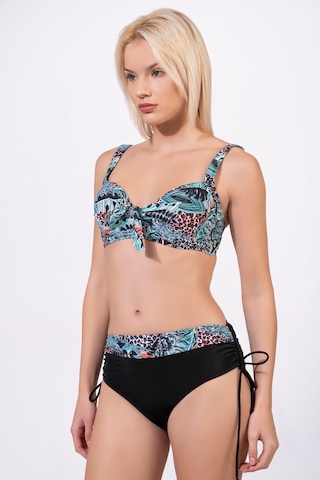 Endeep Kadın Büyük Beden Balenli Destekli Açık Mavi Desenli Bikini Takımı Açık Mavi - Siyah