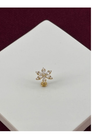 Kar Tanesi Şeklinde Taşlı Gold Piercing Gold