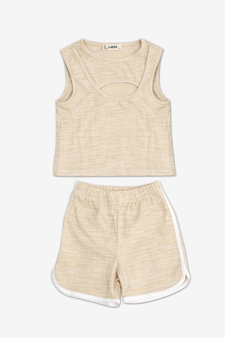 Kız Çocuk Pencere Detaylı Likralı Bluz Şort Takım 2yaş - 7yaş Bej