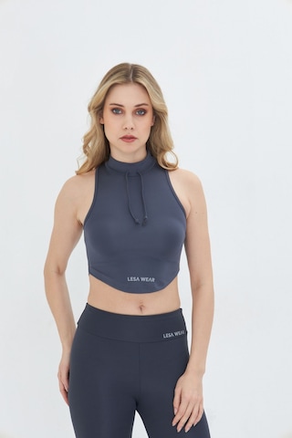 Lesa Wear Soft Touch Bedene Oturan İp Detaylı Sporcu Crop Sütyeni Antrasit