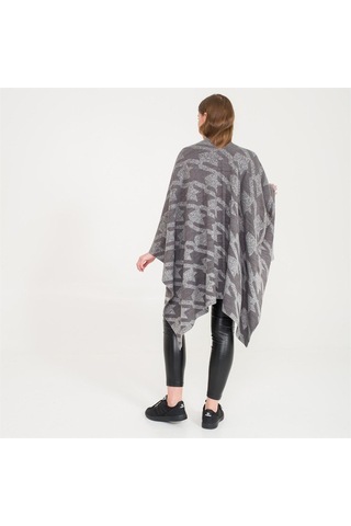 Kaz Ayağı Desen Çift Taraflı Triko Kadın Şal Panço-Antrasit-140X140 Antrasit