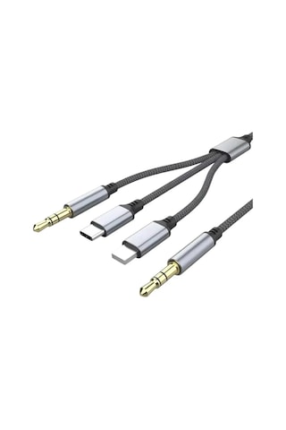 Type-c Apple Uyumlu iPhone Lightning To 3.5mm Aux Kumaş Örgülü Ses Kablosu 3 İn 1 Stereo Destekli Mt2811