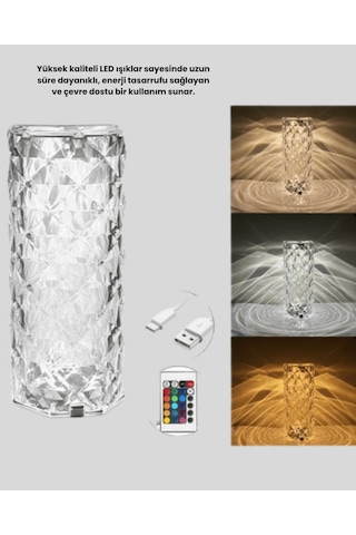 Lexroo Kristal Rgb Led Masa Lambası Renkli Kumandalı Işık, Deko
