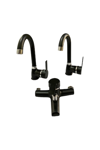 Rudi Armatür Mutfak Eviye/ Banyo Lavabo/ Banyo Duş Bataryası Takımı Pirinç Malzeme Siyah