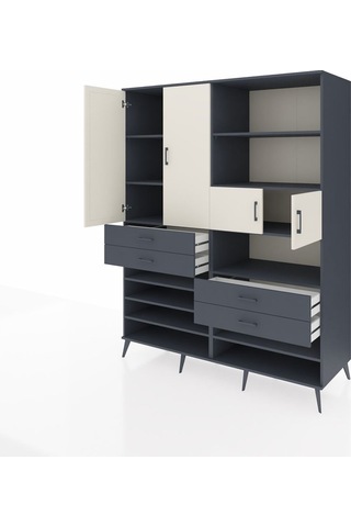 Kronos Gardrop 11 Raflı 4 Çekmeceli 4 Kapaklı 176x59x221 Antrasit-aytaşı/antrasit Aytaşı/antrasit