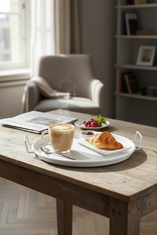 Metal Sunum Tepsi.çay Kahve Pasta Tatlı Servis 24 Cm Beyaz Hasır