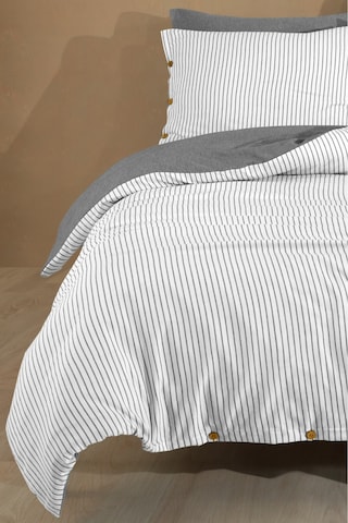 Çift Kişilik Pamuklu Çizgili Nevresim Takımı Düğmeli Model 200 X 220 Cm Antrasit