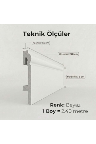 Espumo Kompozit Süpürgelik 8 cm Beyaz | Suya Dayanıklı Parke Duvar Süpürgelik 2,40 m ESP301