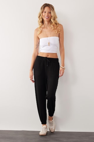 Tudors Kadın Relax Fit Rahat Kesim Modal Kumaş Beli Bağlamalı Lastikli Jogger Siyah Eşofman Altı-39586