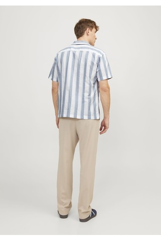 Jack & Jones Erkek Keten Karisimli Çizgili Gömlek - Ccsummer 12251116 Captains Blue Mavi
