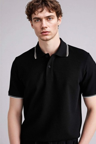 Defacto Regular Fıt Polo Yaka Waffle Kısa Kollu Polo Tişört D7932ax26spbk81 Siyah-bk81
