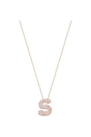 Beyaz Zirkon Taşlı Gümüş Harf Kolye - S Harfi Rose Gold