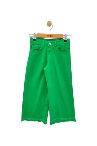 Çikoby Kız Çocuk Püskül Paça Detaylı Yüksek Bel Yeşil Mom Jeans-13773-yeşil Yeşil