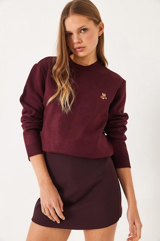 Shade Kadınteddy Nakışlı Basic Kazak 20247602 - Bordo