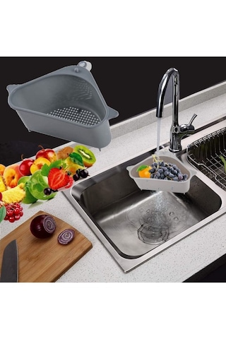 Rotanev Lavabo İçi Üçgen Filtre Sepeti Sebze Meyve Mutfak Süzgeci Çay Süzgeci Vantuzlu Lavabo Süzgeç