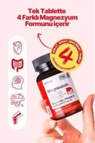 Anocin Magnezyum X4 Complex Citratetaurate Bisglycinate Malate Bromelain Hyaluronik Asit D+ B12 + B6 30 Tablet