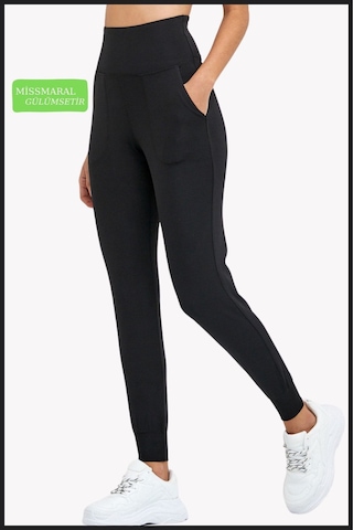 Kadın Eşofman Alt Siyah Curve Jogger Dalgıç Kumaş Yüksek Bel Çift Cepli Joggers 1061 Siyah