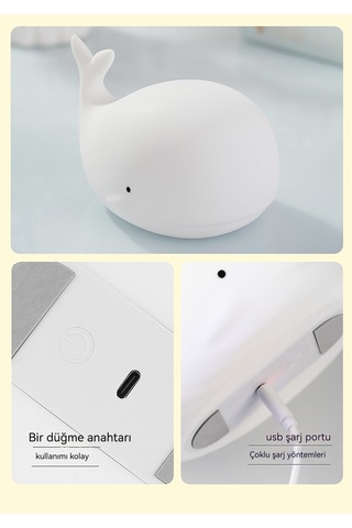 Eternal Luck Led Renkli Gece Lambası Usb Şarjı-balina Silikon Lamba-beyaz Beyaz