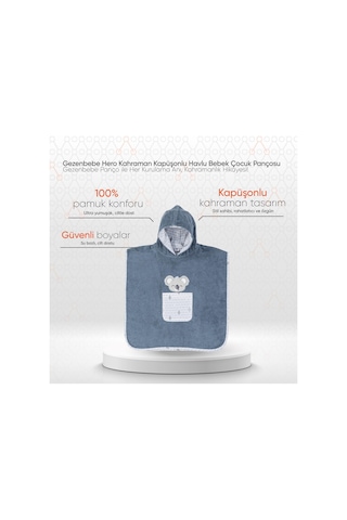 Gezenbebe Hero Kahraman Kapüşonlu Havlu Bebek Çocuk Pançosu Mavi