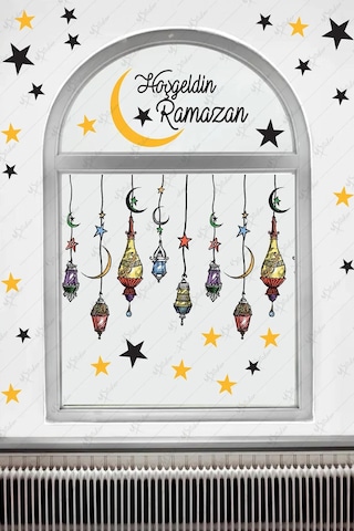 Hoşgeldin Ramazan Cam Duvar Sticker Seti - Ramazan Kutlama Çocuk Stickerı - Bayram Süsü Çok Renkli