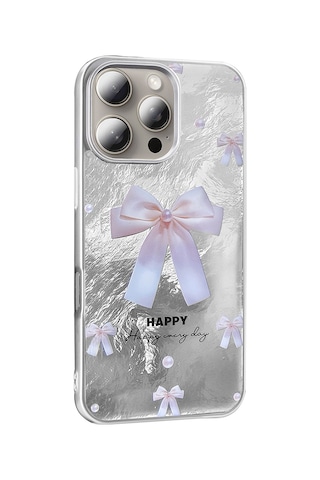 Apple Uyumlu iPhone 16 Pro Max Kılıf Desenli Zore Mep Kapak İncili Fiyonk