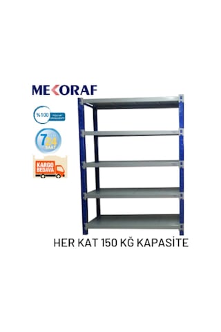 Mekoraf Depo Raf 5 Katlı 2 Metre Boy 60 Cm Derinlik 165Cm En Mavi