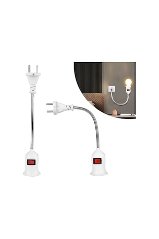 Ledx Dy-112 Prizden E27 Duya Dönüştürücü 26cm Spiralli Anahtarlı Duy Priz Tipi Esnek Duy