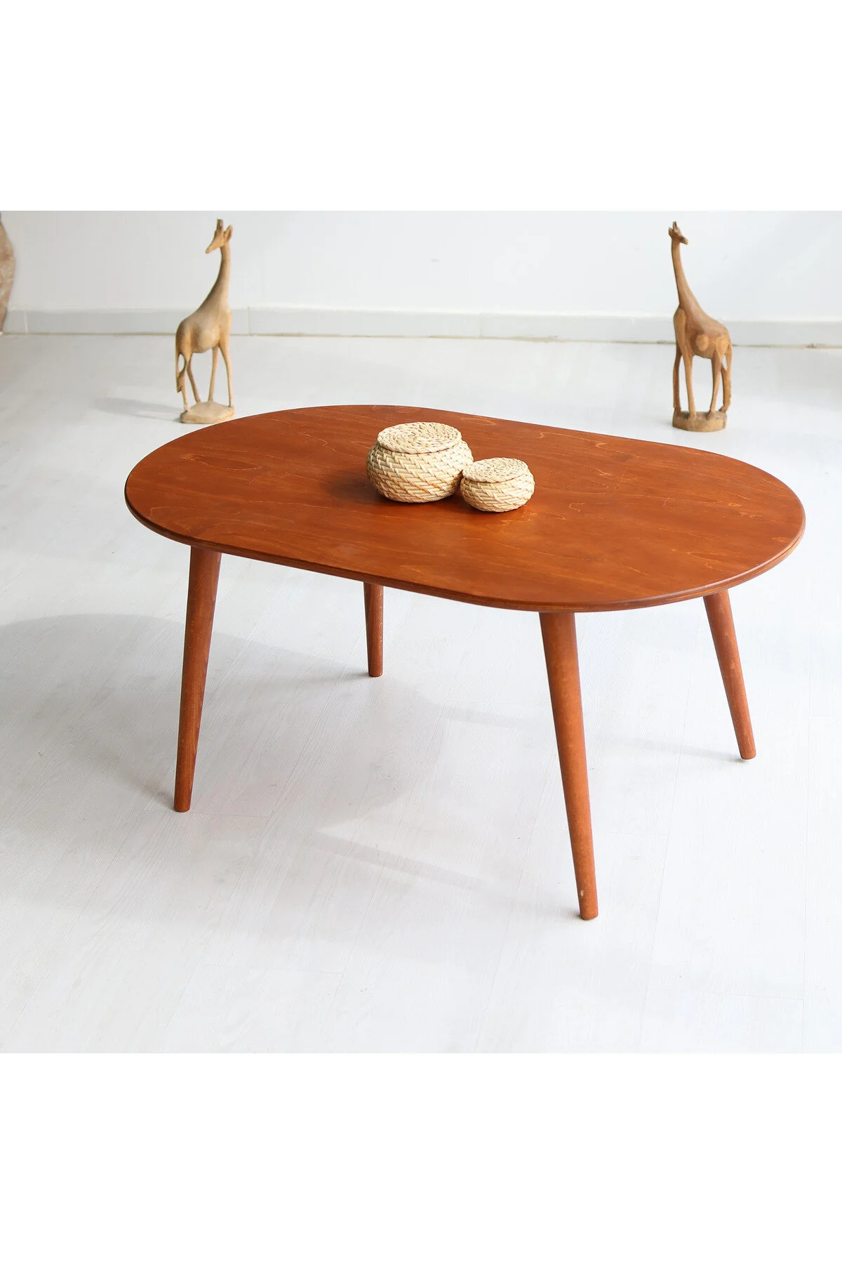 Furnirem Oval Orta Sehpa, Modern Tasarım 55x34 Cm Kestane