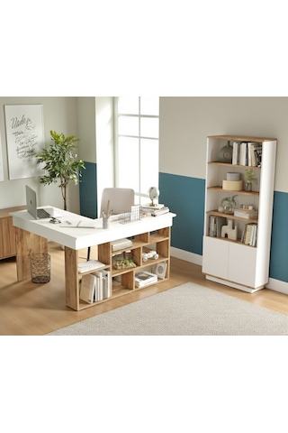 Robin Home Çalışma Masası + Kitaplık 2'li Set Çam- Beyaz Beyaz