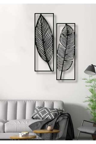 2 Yaprak Figürlü Çerçeveli Metal Duvar Dekoru