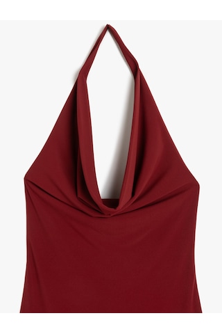 Koton Kolsuz Slim Fit Midi Boy Degaje Yaka Dekolte Elbise Bordo 5sak80064ek Bordo