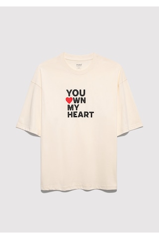 Mavi - You Own My Heart Baskılı Ekru Tişört 0613253-83043 Beyaz