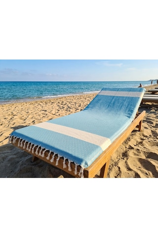 Ludıa %100 Pamuklu Diamond Desenli Mavi/ekru Peştemal Havlu 95x200 Cm Mavi - Ekru