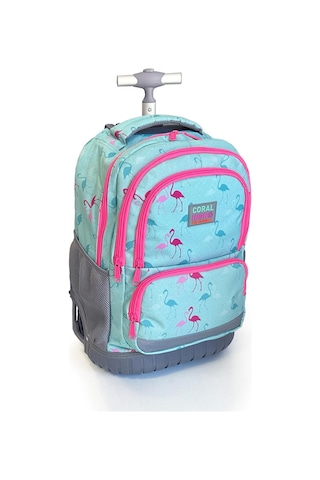 Coral High Kids Flamingo Desenli, Su Yeşili Renkli, İki Kademeli Çekçekli, Sırt Ve Okul Çantası 24022