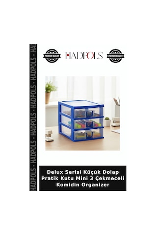 Delux Serisi Küçük Dolap Pratik Kutu Mini 3 Çekmeceli Komidin Organizer Şeffaf