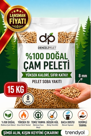 Denizli Pelet %100 Doğal Çam Pelet Kedi Kumu & Yakıt 30 Lt 15 Kg 8mm Kalın Taneli