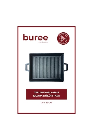 Buree Dikdörtgen Teflon Kaplamalı Izgara Döküm Tava - 26 X 32 Cm Tanımsız