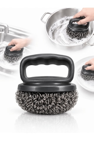 20gr Tutma Saplı Bulaşık Teli Ergonomik Saplı Paslanmaz Çelik Ovma Teli Yedek Tel Hediyeli