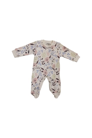 Çicek Desenli Çıtçıtlı Ayaklı Patikli Tulum Krem