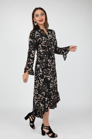 Kadın Çiçekli Viskon Elbise Siyah
