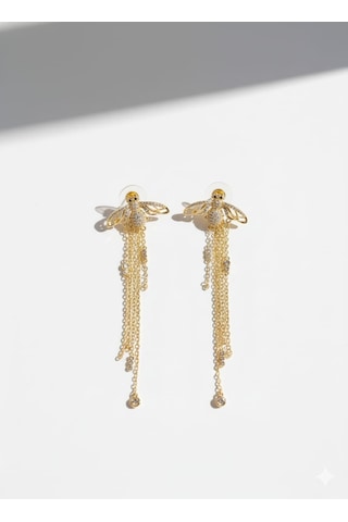 Sallantılı Zincir Detay Arı Küpe Şıklığın Hareketi Altın