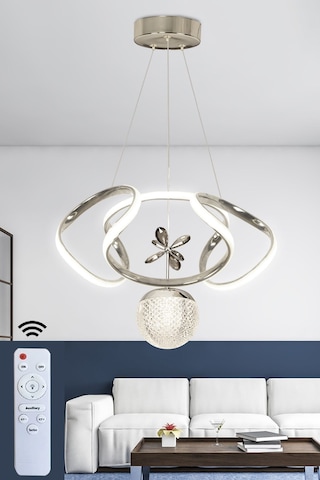 Ransom 3 Renk Toplu Kumandalı Krom Gümüş Dimmerli Led Avize Dron Ledli Avize Gri