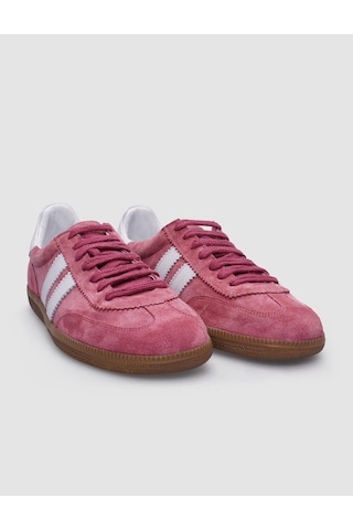 %100 Hakiki Deri Koyu Pembe Bağcıklı Kadın Sneaker Pembe