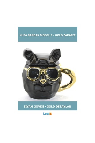 Şık Siyah Gold Detaylı Zarif Porselen Kupa Bardak Çok Renkli