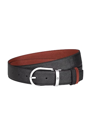 Montblanc Sartorial Deri At Nalı Tokalı 35 Mm Çift Taraflı Kemer Siyah